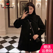 AEMAPE毛呢大衣女2025春秋冬季新款名媛蝴蝶結加厚氣質(zhì)龍鳳呢外套女 赫本黑 M _建議【100-110斤】