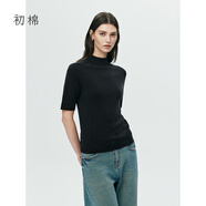 初棉無縫一體半高領(lǐng)中袖羊毛衫女25秋新品全羊毛修身顯瘦針織衫 碳灰 S