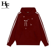 HoldfreeHOLDFREE黑色三條杠連帽衛(wèi)衣秋冬新款美式寬松加絨長袖t恤女上衣 酒紅色【常規(guī)款】 S