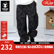 閃電潮牌（GENANX）闊腿寬松直筒壓花雙側大口袋簡(jiǎn)約束腳牛仔褲男質(zhì)感 黑色 M