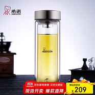 希諾（HEENOOR）抗菌玻璃杯雙層防燙辦公車載水杯男高檔泡茶杯子X(jué)N-9607K 410mL
