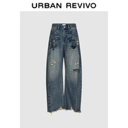 UR2025秋季新款女裝潮流涂鴉破洞磨破彎刀牛仔長(cháng)褲UYV850150