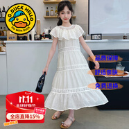 G.DUCKKIDS童裝女童連衣裙夏季公主裙兒童裙子夏天透氣雪紡A字裙女大童長裙 花邊蕾絲白色aqgkcik 150 尺碼11~12歲【140-150cm】cm