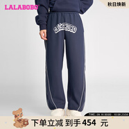 LALABOBO休閑衛褲女高腰顯瘦拼接秋冬新款寬松直筒運動(dòng)長(cháng)褲LBDD-WXZC28 灰色 常規 L