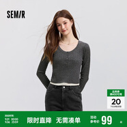 森馬毛衣女短款正肩緊身顯瘦2025春季圓領(lǐng)假兩件毛衫109125107002