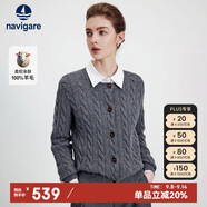 Navigare意大利小帆船女士全羊毛絞花針織開衫毛衣外套2334094512 灰 XL 