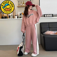 G.DUCKKIDS女童秋季衛(wèi)衣套裝洋氣兒童甜美粉色蝙蝠衫褲子兩件套春秋女孩秋裝 粉色套裝 120 cm