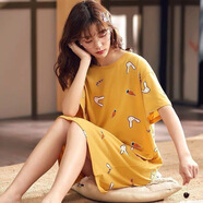 朵梵蓮（Duofanlian）睡裙少女短袖韓版卡通學(xué)生家居服夏季睡衣薄款大碼長(cháng)款過(guò)膝連衣裙 胡蘿卜兔裙(短袖) M