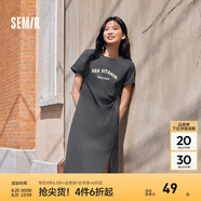森馬（Semir）連衣裙女復古休閑中長裙簡約風夏季小心機字母開叉T恤裙顯瘦 深灰20937 S