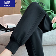羅蒙（ROMON）    加絨運(yùn)動(dòng)褲女2025秋冬款外穿高個(gè)子衛(wèi)褲時(shí)尚百搭寬松灰色保暖 黑色【春秋】 XL 【建議130-145斤】
