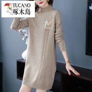 啄木鳥(niǎo)（TUCANO）秋冬羊毛衫女中長(cháng)款時(shí)尚厚款配大依毛衣裙大d碼半高領(lǐng)針織打底衫 駝色 S 專(zhuān)柜(建議85-95斤)