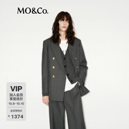 MO&Co.西裝綿羊毛精紡平駁領(lǐng)寬肩H型外套 深花灰色 M 165