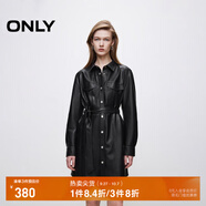 ONLY2024秋冬新款工裝風(fēng)口袋PU襯衫翻領(lǐng)短裙連衣裙女|12437Y002 H1Z 黑色 M (165) 84A