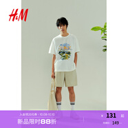 H&M男裝女裝T恤2025夏季新款印花短袖寬松美式圓領(lǐng)短袖上衣1288829 白色 M 175/100