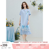 兩三事印象微光 2025夏季新款小清新立體勾花蕾絲拼接荷葉邊連衣裙 淺藍(lán)色 S