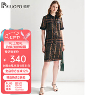 帕羅（PALUOPO）連衣裙女裝豹紋印花真絲中長(zhǎng)款夏季新款a字襯衫桑蠶絲裙子 黑色 XL (170/92A)