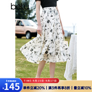 百圖betu女裝夏季新款半身裙法式優(yōu)雅花卉高腰半身裙女2303T67 米白 M