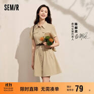 森馬連衣裙女收腰襯衫裙復(fù)古休閑夏季美拉德純色短裙101324114030