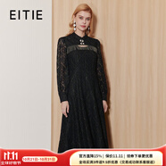 愛特愛（EITIE）時尚設(shè)計中式鏤空立領(lǐng)蕾絲顯瘦連衣裙秋季新款女裙C2307216 極簡黑20 L 165
