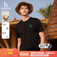 哈吉斯（HAZZYS）男裝 夏季休閑重磅大Logo寬松圓領(lǐng)短袖T恤男ASTZE0CBX70 黑色BK XL （180/100A 50）
