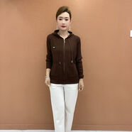 代勒（DAILE）連帽新款針織衫開(kāi)衫拉鏈外套春秋女裝顯瘦中老年復古媽媽 咖色 XL   85-120斤