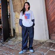 SPELLEDIT2025冬季新品雙褶松緊腰牛仔褲舒適寬松百搭時(shí)尚闊腿褲新年 深藍色 M