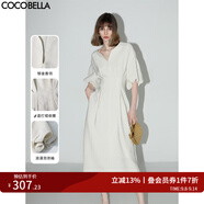 COCOBELLA靜奢風(fēng)肌理捏褶白瓷連衣裙優(yōu)雅茶歇裙年會長裙FR3033 白色 M