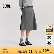 森馬（Semir）[梨形天菜]半身裙女仿毛呢學(xué)院風(fēng)裙子24冬新款A字百褶裙遮胯顯瘦 灰色調00322 150/58A/XS