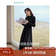茵曼（INMAN）2025秋冬女裝新款燈芯絨連衣裙新品長袖休閑針織禮服中長裙子 午夜黑-18348727 S