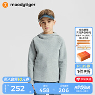 moodytiger兒童衛衣保暖彈力秋季中大童個(gè)性連帽男童衛衣防風(fēng)休閑女童運動(dòng)衣 淺花灰 130 cm