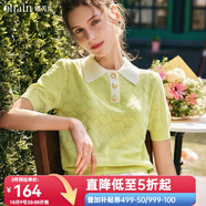 Olrain歐芮兒POLO領(lǐng)短袖針織衫女夏季女裝時(shí)尚法式撞色愛(ài)心上衣女 黃綠色 L 165/88A