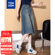 唐獅（TonLion）2025夏女百搭直筒五分牛仔短褲 復古藍  26 