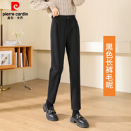 皮爾卡丹（pierre cardin）黑色加絨毛呢褲女高腰顯瘦秋冬煙管褲 黑色長(cháng)褲毛呢【適合溫度：5-20度左右】 XL 29(116-125斤)