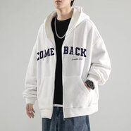 潮西登夾克男秋季開(kāi)衫外套男春秋裝青少年連帽開(kāi)衫男高中初中學(xué)生外套 藍公子T472白色 M