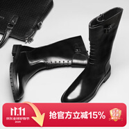 村哥牛皮馬靴男高幫皮鞋騎士靴男士馬丁靴英倫長(cháng)筒皮靴 黑色 41