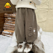 G.duck小黃鴨女童秋冬季時(shí)髦洋氣燈籠褲小女孩一體絨加厚寶寶保暖衛褲子 咖色 90 cm