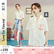 兩三事梵高文藝 窗外來物 2025夏季新款復(fù)古印花口袋翻領(lǐng)襯衫女 米杏色 L