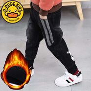 G.duck兒童褲子秋冬男童加絨加厚牛仔褲中大童4-12歲男孩修身長(cháng)褲冬季 黑色印花加絨 140 適合身高130-140cm年齡8-9歲