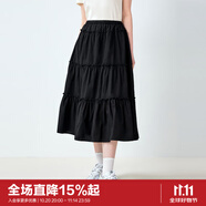 樂町韓系甜美蛋糕長裙少女感純棉半身裙基礎好穿長裙 黑色（現(xiàn)貨） S