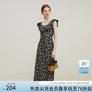 范思藍(lán)恩23FS12695韓系荷葉邊減齡連衣裙女夏季新款吊帶裙子 黑底碎花 XL