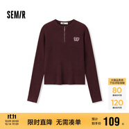 森馬（Semir）毛衣女冬季短款半開(kāi)襟刺繡修身套頭衫女生風(fēng)顯瘦上衣107724107001
