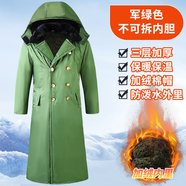 木子勝（MUZISHENG）迷彩棉大衣男冷庫(kù)防寒服建筑工地加絨保暖勞保棉服冬季防寒軍大衣 綠色加絨防水長(zhǎng)款棉大衣帶帽 均碼建議130-200斤 3XL 建議體重140斤-165斤