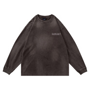 型曼美式潮牌2025秋裝新款270克重磅長(cháng)袖T恤男質(zhì)感水洗復古印花體恤衫 咖啡色 S （偏大一號）