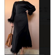 TTPMER黑色連衣裙女秋冬高腰顯瘦毛毛拼接洋氣氣質(zhì)款 黑色 S