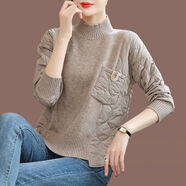 AEMAPE2025秋冬時(shí)尚半高領(lǐng)針織衫女短款韓版洋氣棉拼接毛衣厚款打底衫 駝色 2XL 130-145斤