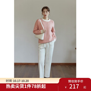 獨(dú)束大碼女裝減齡撞色圓領(lǐng)毛衣女秋冬新款胖mm顯瘦百搭套頭上衣 粉色(dy) 2XL