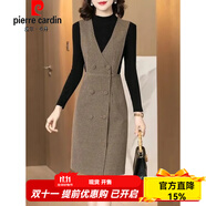 皮爾卡丹毛呢背心裙女中長款2025春秋冬款氣質(zhì)V領(lǐng)背帶連衣裙無袖OL馬甲裙 通用 M 98斤內(nèi)
