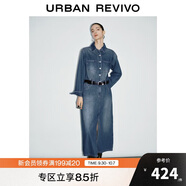 UR2025冬季新款女裝復(fù)古水洗腰帶后開(kāi)衩牛仔連衣裙UWG850167