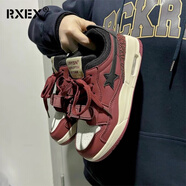 RXEX酒紅星星男鞋春秋季2025新款氣墊老爹鞋男厚底增高休閑運動鞋子男 酒紅色 40 (250mm)