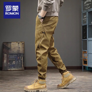 羅蒙秋季美式新款工裝休閑褲男寬松大碼秋冬痞帥英倫風(fēng)哈倫束腳褲 駝黃色 XL 合適體重150-170斤